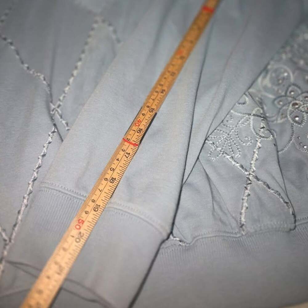 Light Blue Embroidered Rhinestone Sweatshirt - Picture 9 of 10